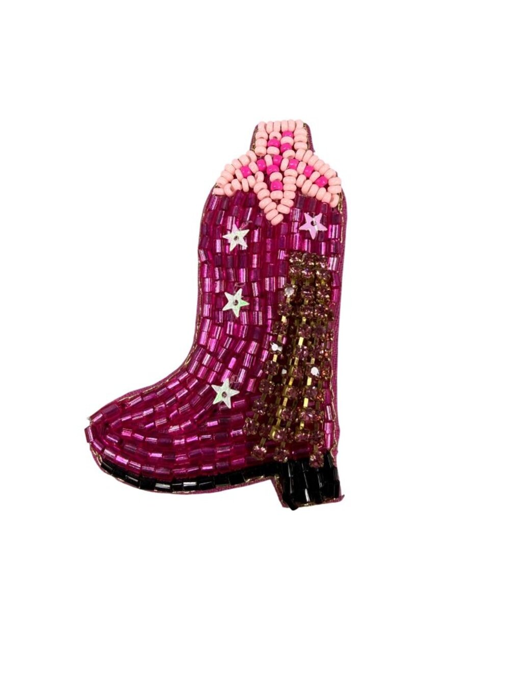 Beaded Cowgirl Boot Shaped Brooch Pin Rhinestone Dangle Accents Horse Rider